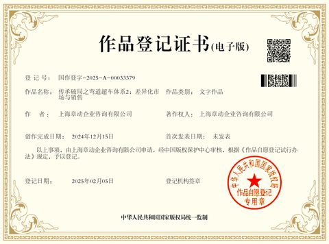作品登记证书：传承破局之弯道超车体系2：差异化市场与销售